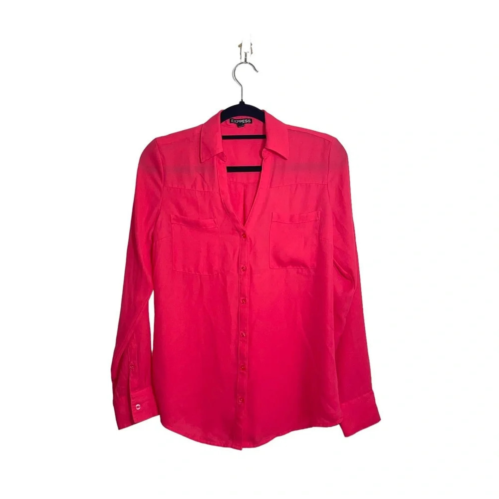 Express The Portofino Shirt Hot Pink Collared Button Down Blouse Small Women’s